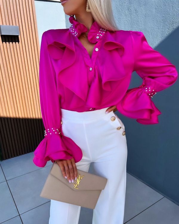 Fuchsia Blouse With Pearls