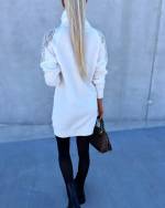 White High-neck Sweater Dress With Pearls