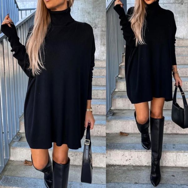 Black High-collar Sweater Dress