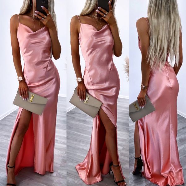 Pink Silky High-low Maxi Dress