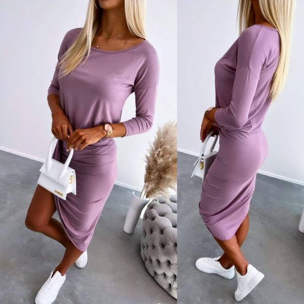 Purple Elastic-waist Casual Dress