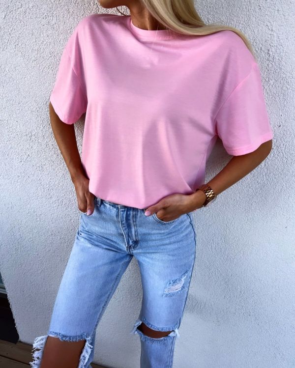 Rožinis Oversized Stiliaus Marškinėliai