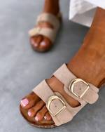 Green Comfortable Sandals With Golden Detail