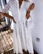 White Tie-waist Lace Midi Dress