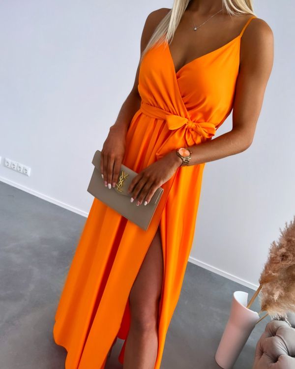 Oranžinė Šilkinė Maxi Suknelė