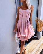 Coral Chiffon Dress With Shoulder Straps