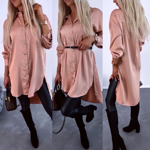 Pink Gold-buttoned Longer Back Tunic