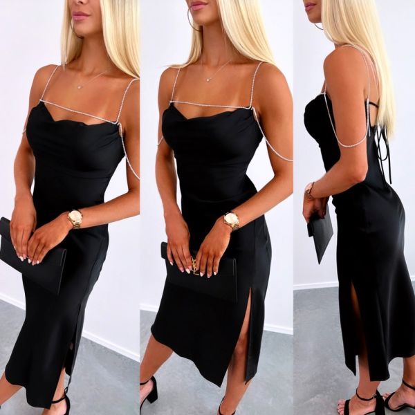 Black Silky Dress With Silver Chains