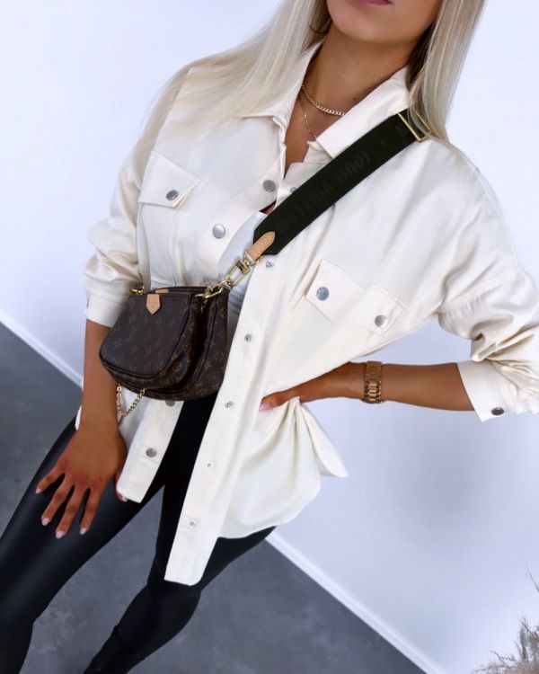 Beige Snap-buttoned Oversized Blouse