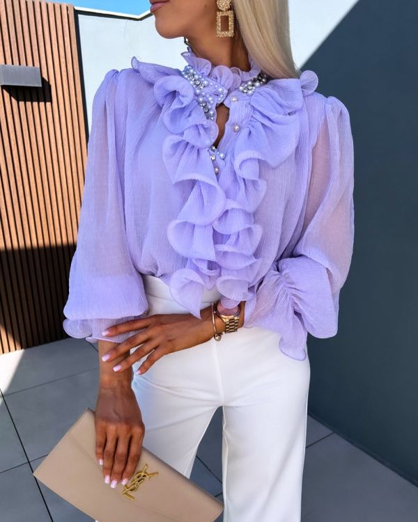 Purple Blouse With Rhinestones And Frills