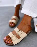 Camel Comfortable Sandals With Golden Detail