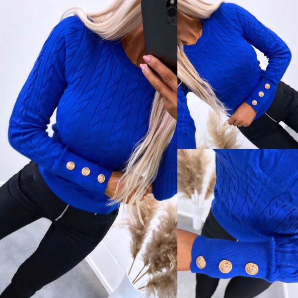 Blue Sweater With Golden Buttons