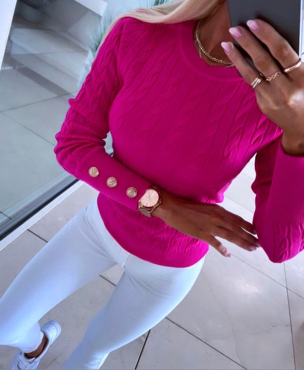 Fuchsia Sweater With Golden Buttons