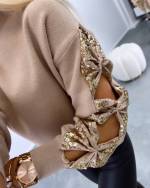 Camel Loose Sweater With Sequins