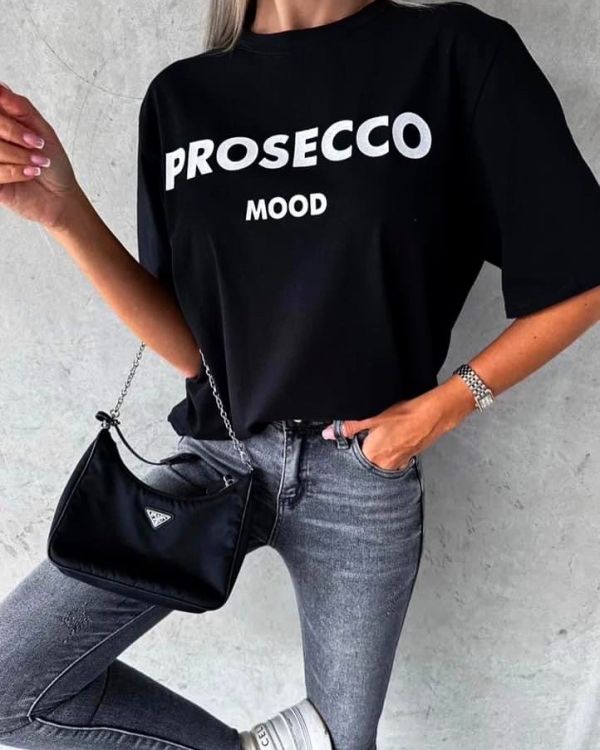 Melns T-shirt 'Prosecco'