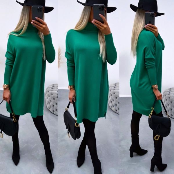 Green High-collar Sweater Dress