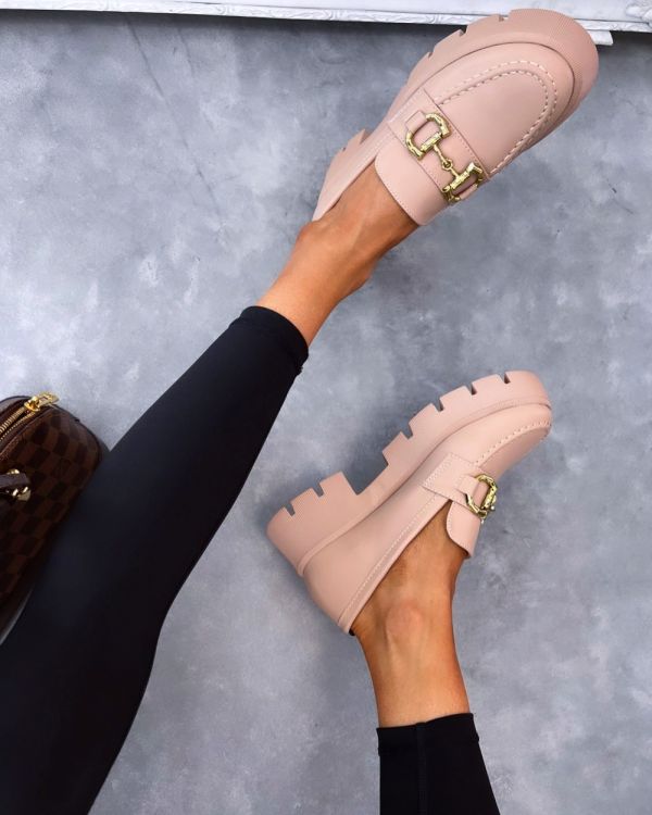 Beige Moccasins With Gold Detail