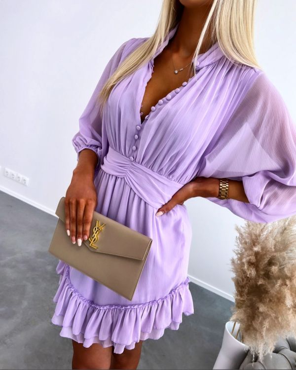 Purple Buttoned Chiffon Dress