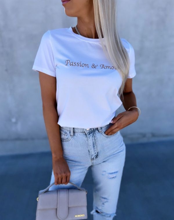 White T-shirt 'Passion & Amour'