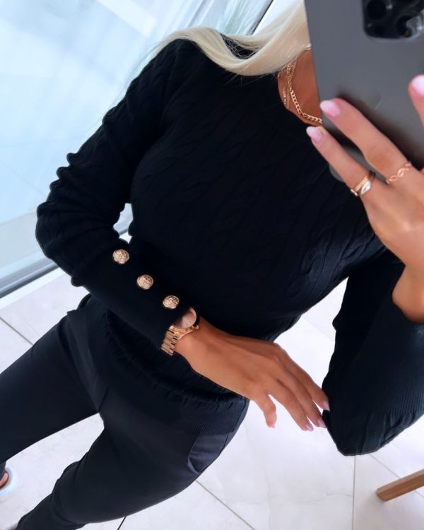 Black Sweater With Golden Buttons