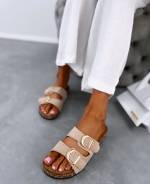 Beige Comfortable Sandals With Golden Detail