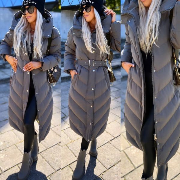 Grey Belted Warm Winter Coat
