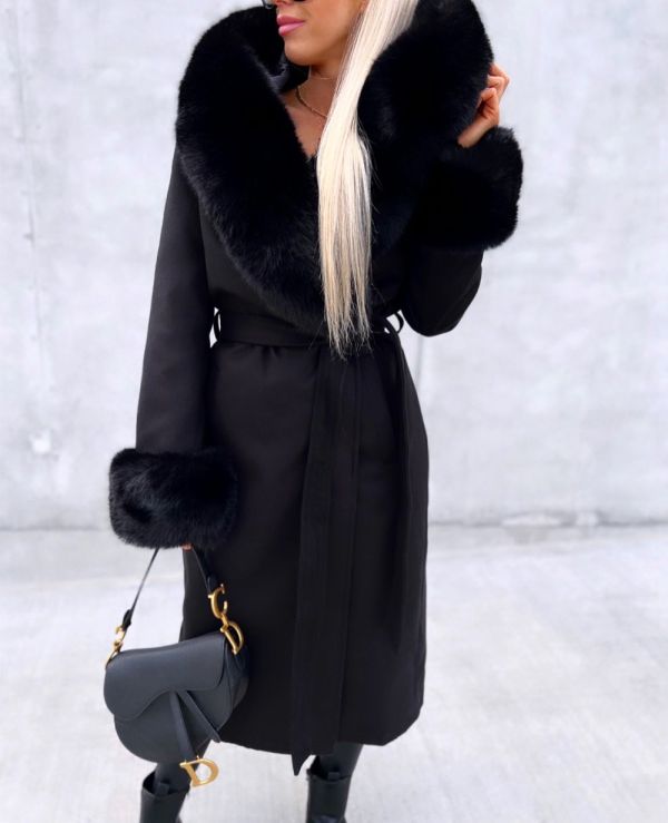 Black Luxurious Coat With Hood