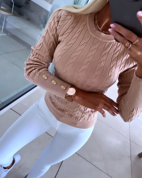 Beige Sweater With Golden Buttons