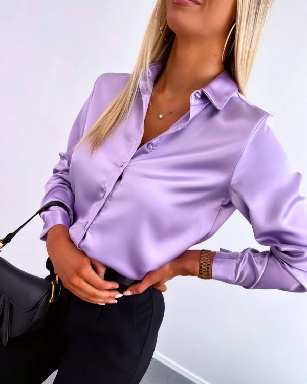 Purple Silky Buttoned Blouse