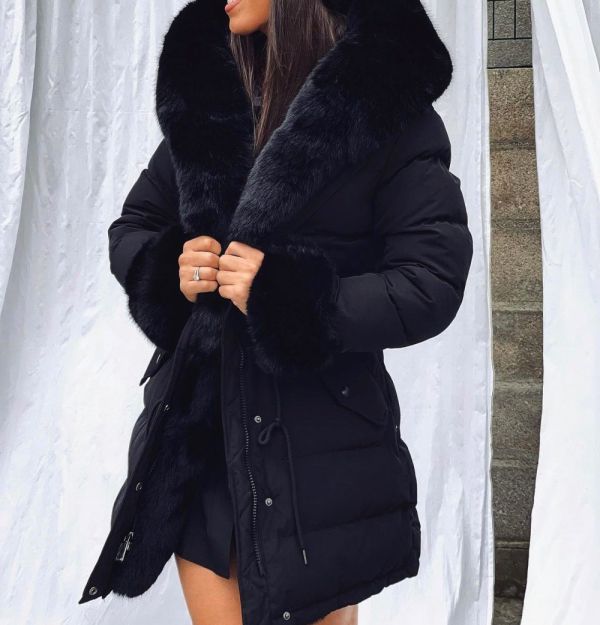 Black Adjustable Waist Winter Coat
