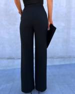 Black Straight-cut Pants With Gold Buttons