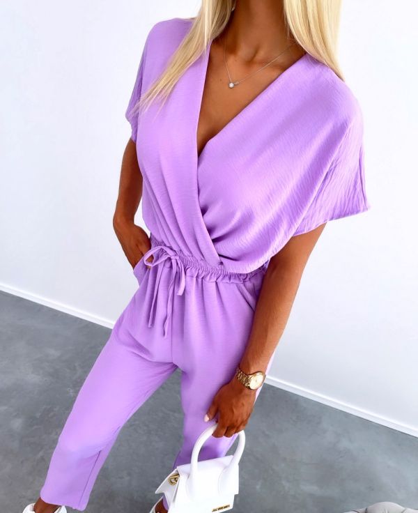 Purple Elasticated Waist Long Jumpsuit