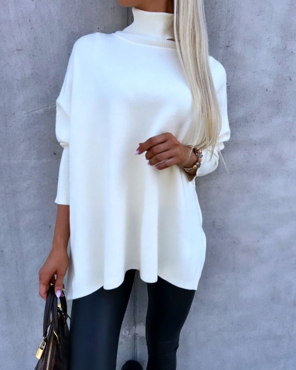 White Loose High-neck Sweater