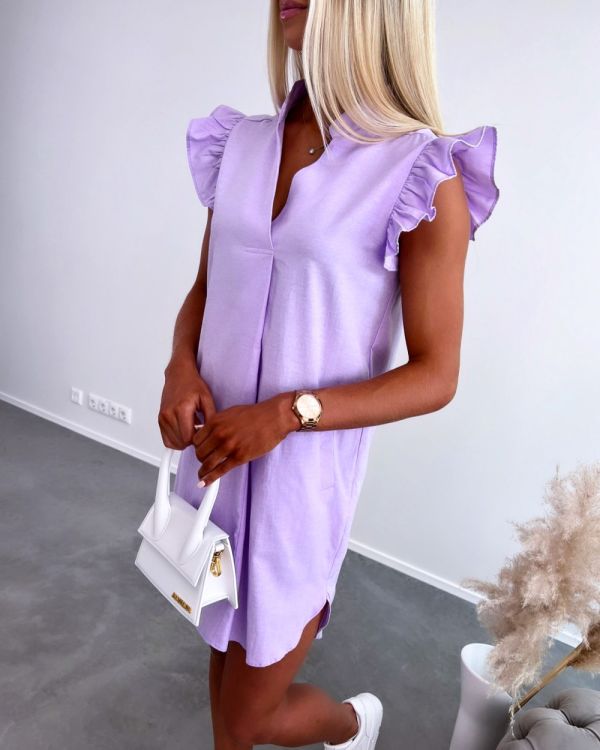 Purple Pocketed Casual Dress