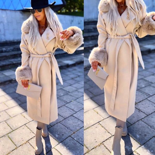Beige Luxury Fur Coat