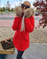 Red Winter Parka With Real Fur And Waterproof Outer Layer