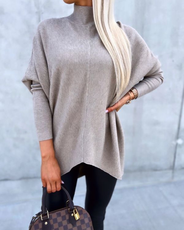 Taupe Soft Sweater With Longer Backside
