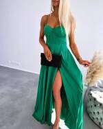Olive Green Silky Maxi Dress